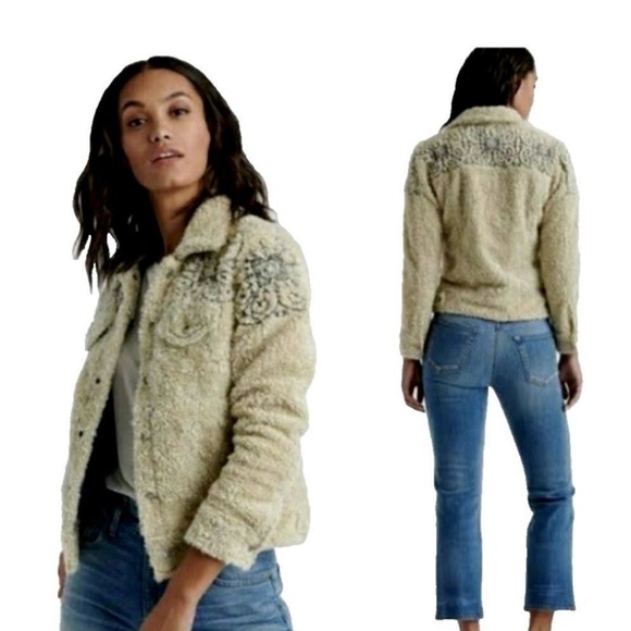 LUCKY BRAND TOMBOY TRUCKER Boho Sherpa Jacket Women Large - Picture 1 of 6